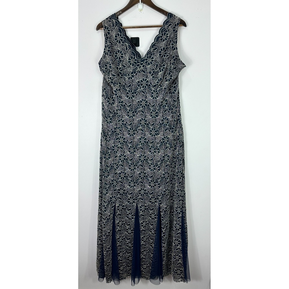 Candlelite Dress 2X Navy Lace Overlay Maxi Plus‎ Formal Evening Special Occasion